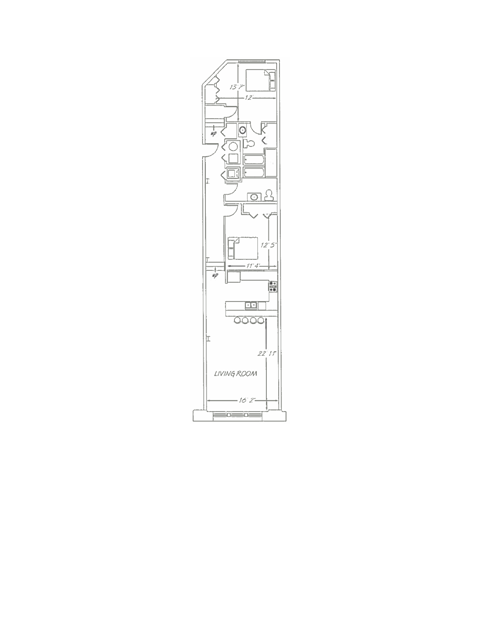 Floor plan for 2 beds, 2 baths, 1297 sqft
